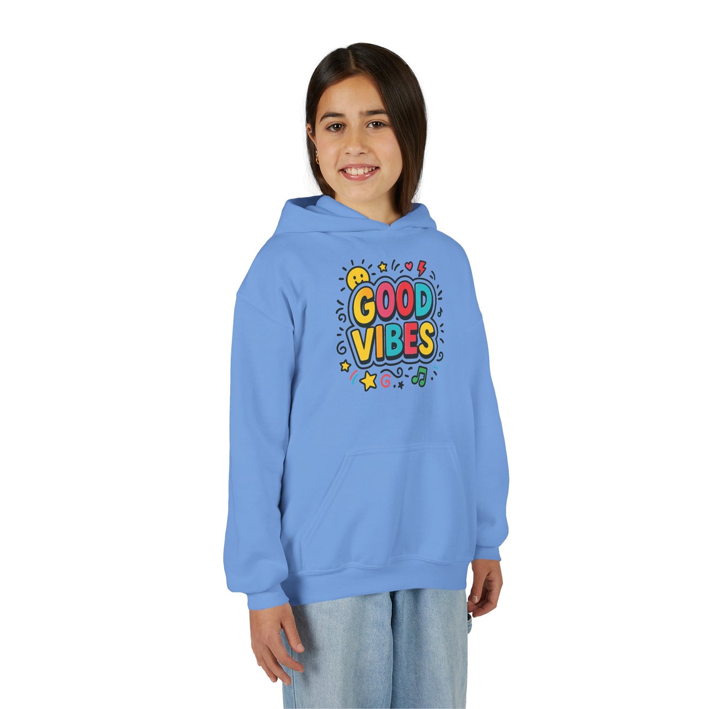 Kids Good Vibes Hoodie – Fun Graphic Sweatshirt with Positive Message, Cozy Casual Outfit, Birthday Gift for Children