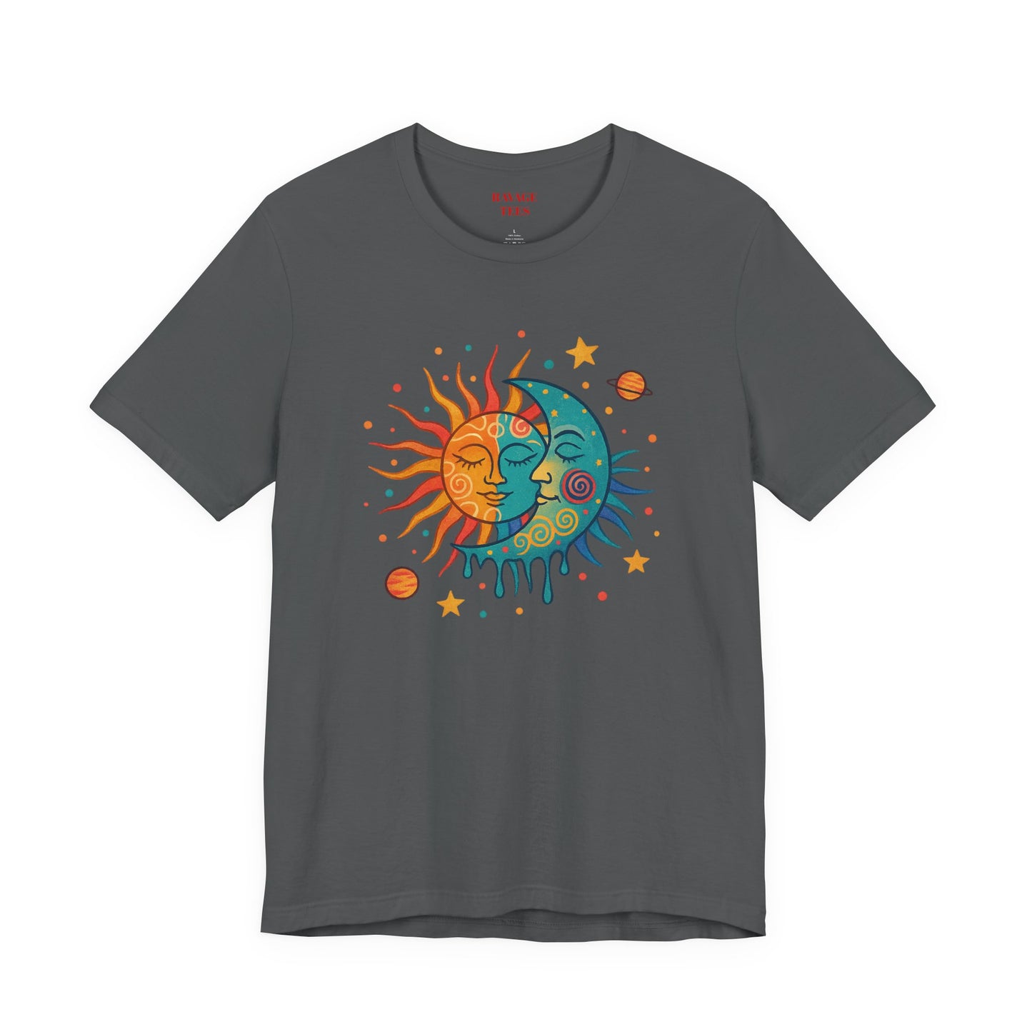 Sun & Moon Boho Graphic Tee — Celestial Retro Sunface T-Shirt