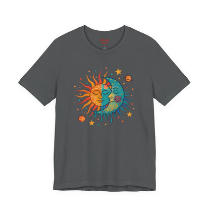 Sun & Moon Boho Graphic Tee — Celestial Retro Sunface T-Shirt