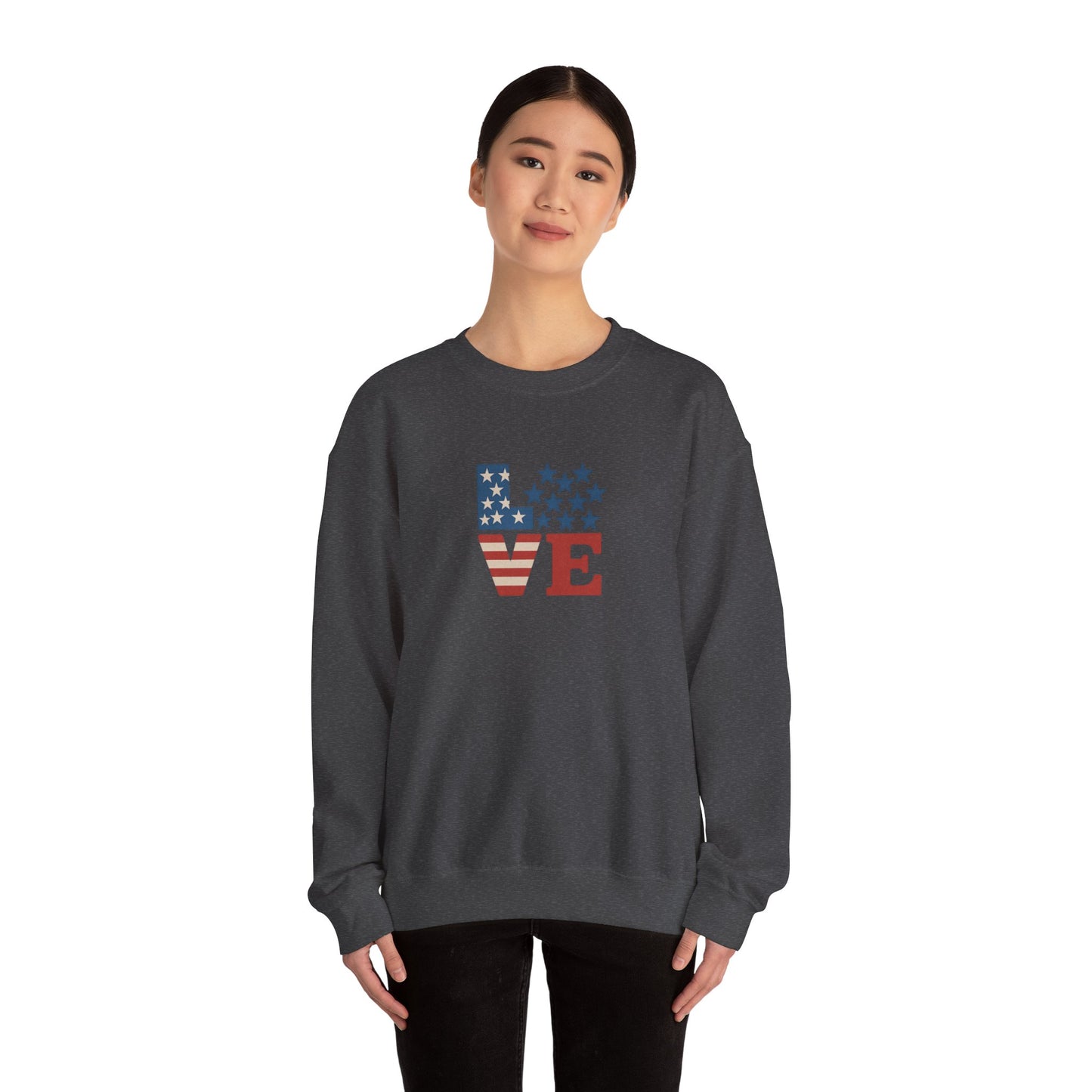 Patriotic Love Sweatshirt | Unisex Crewneck, Cozy Top for Celebrations, Gifts, Independence Day, Casual Style, Everyday Comfort