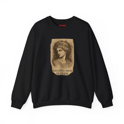 ELEGANCE CARVED IN CHAOS  Unisex Crewneck Sweatshirt – Heavy Blend Pullover for Casual Wear | Cozy Streetwear Gift for Her, Feminist Fashion Statement