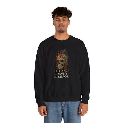 ELEGANCE CARVED IN CHAOS  Unisex Crewneck Sweatshirt – Heavy Blend Pullover for Casual Wear | Cozy Streetwear Gift for Her, Feminist Fashion Statement