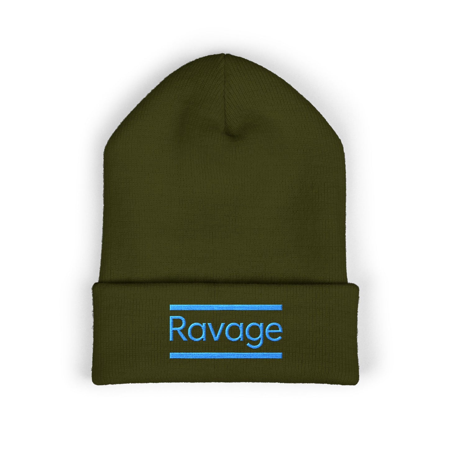 Ravage Embroidered Cuffed Beanie | Light Blue Logo Knit Hat