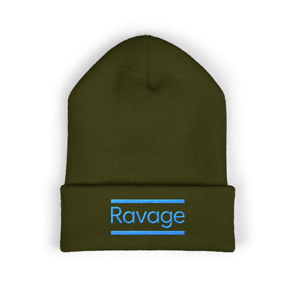 Ravage Embroidered Cuffed Beanie | Light Blue Logo Knit Hat