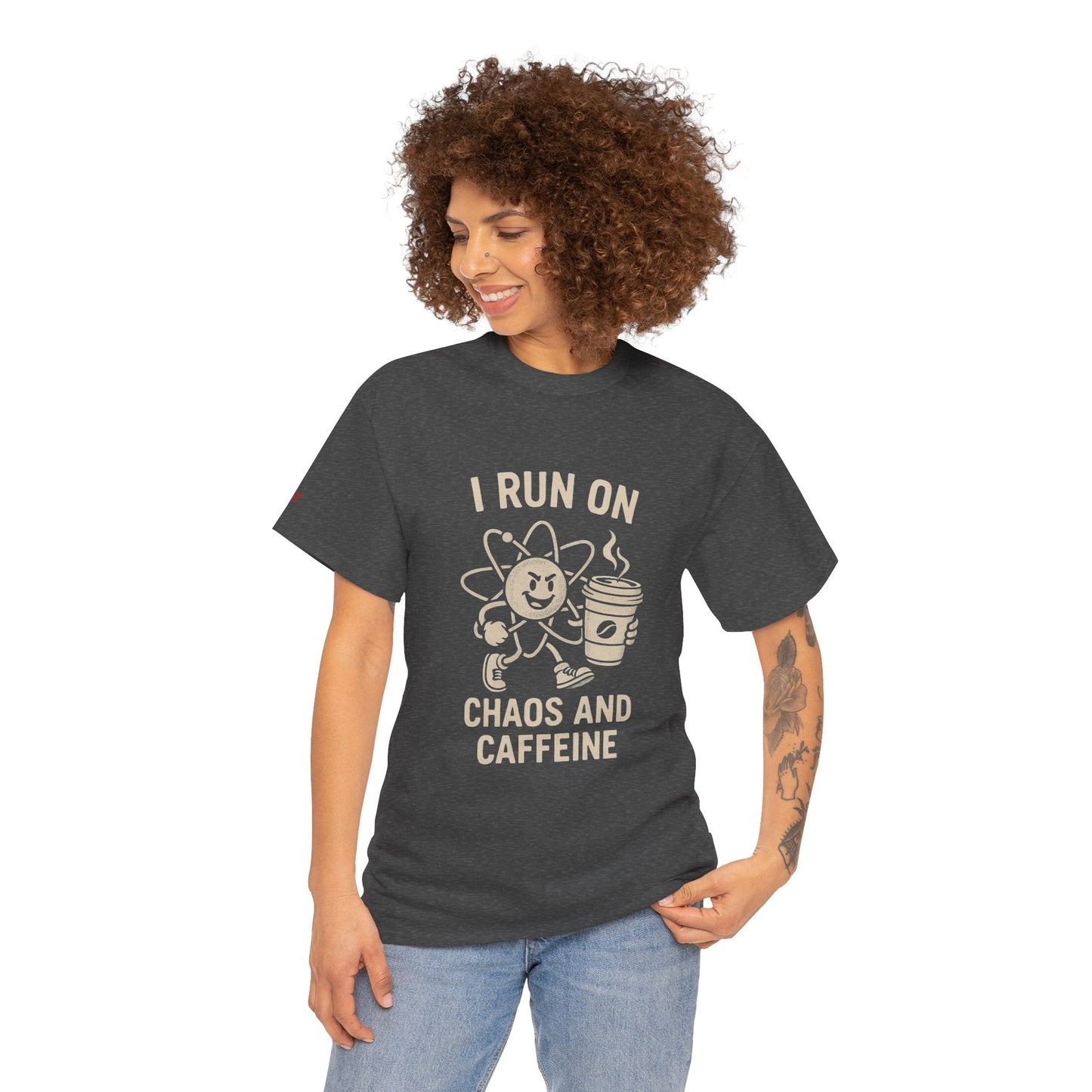 Coffee Lover's Unisex Tee - I Run on Chaos and Caffeine, Funny T-Shirt, Gift for Coffee Enthusiasts, Casual Wear, Relaxed Fit