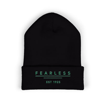 Fearless Embroidered Cuffed Beanie — Minimal Vintage 'EST 1925' Knit Hat