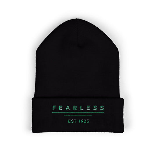 Fearless Embroidered Cuffed Beanie — Minimal Vintage 'EST 1925' Knit Hat