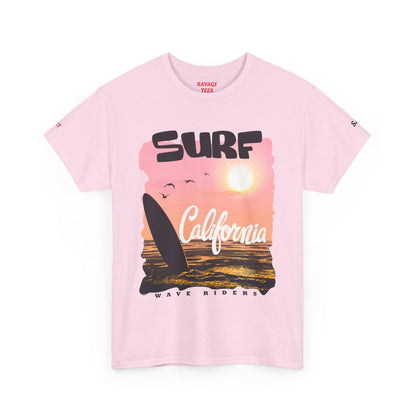 California Surf Unisex Heavy Cotton Tee, Summer Vibes T-Shirt, Beach Life Shirt, Surfing Gift, Vacation Wear, Casual Apparel