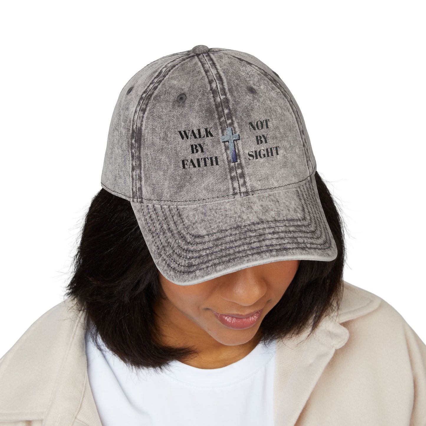 WALK BY FAITH NOT BY SIGHT--Vintage Faith Cap - Embroidered Hat