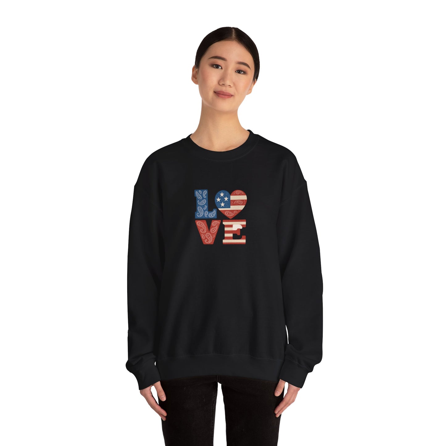Patriotic Love Sweatshirt | Unisex Crewneck, Cozy Top for Celebrations, Gifts, Independence Day, Casual Style, Everyday Comfort