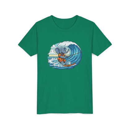Youth Tee - Elephant Skiing Tee for Kids, Birthday Present, Animal Lovers Shirt, Playful Kids Shirt
