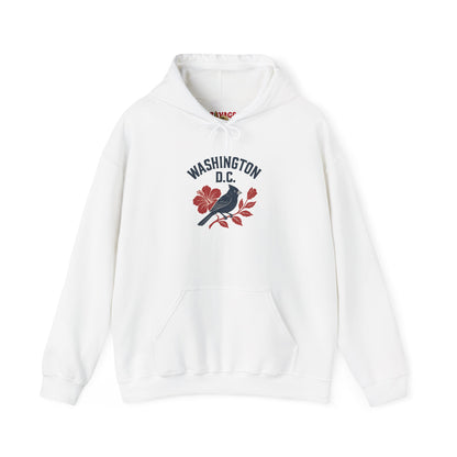 Washington D.C. Floral Hoodie – Unisex Heavy Blend Sweatshirt, Cozy Spring Streetwear, Travel Gift, DC Souvenir, Botanical Graphic Pullover