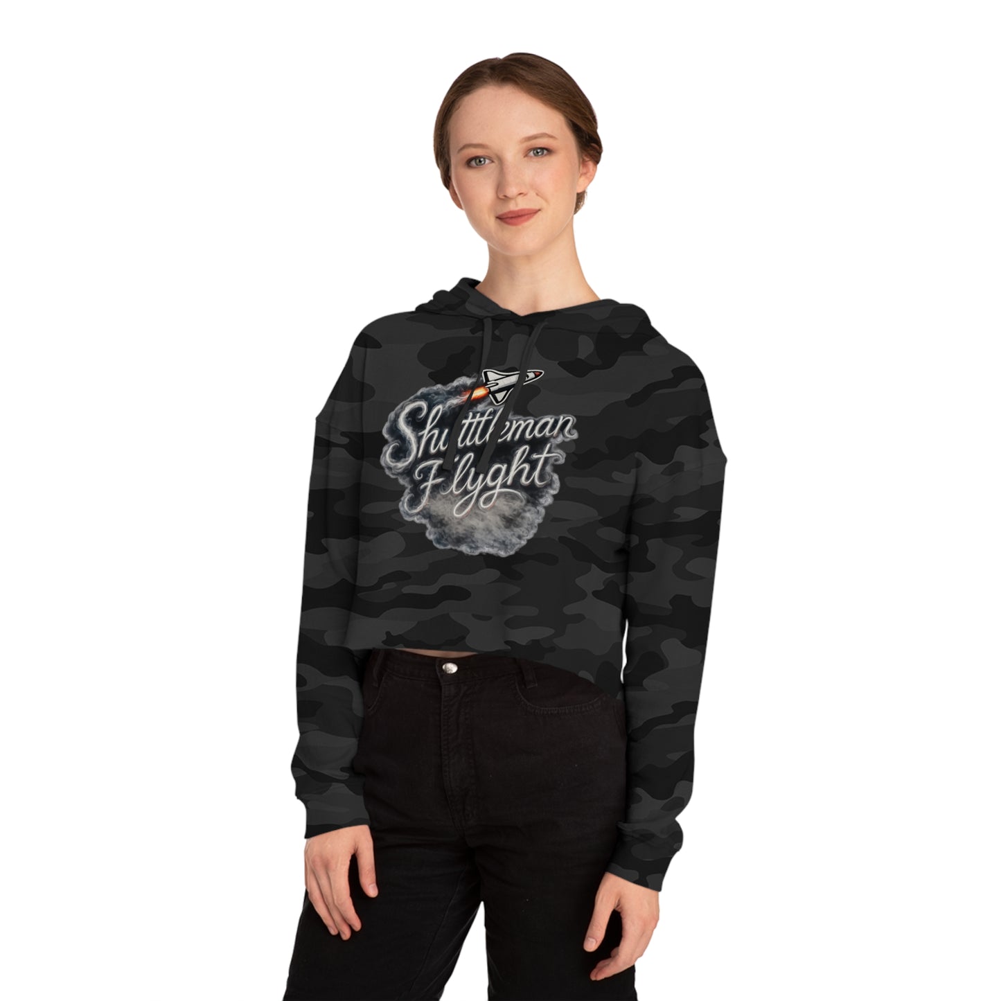 Cropped Hoodie - "Shuttleman Flight" Rocket Graphic