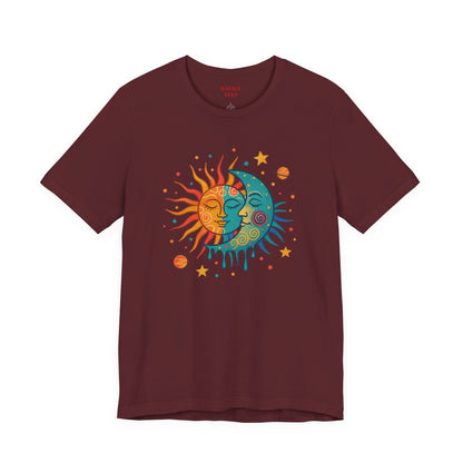 Sun & Moon Boho Graphic Tee — Celestial Retro Sunface T-Shirt