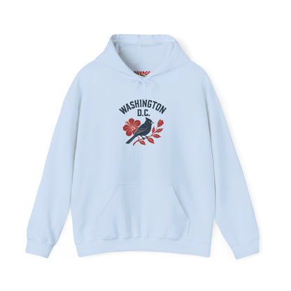 Washington D.C. Floral Hoodie – Unisex Heavy Blend Sweatshirt, Cozy Spring Streetwear, Travel Gift, DC Souvenir, Botanical Graphic Pullover