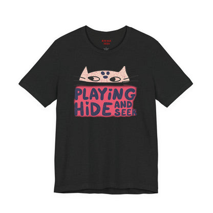 Playing Hide and Seek Cat T-Shirt — Cute Graphic Tee for Cat Lovers