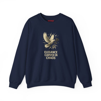 ELEGANCE CARVED IN CHAOS  Unisex Crewneck Sweatshirt – Heavy Blend Pullover for Casual Wear | Cozy Streetwear Gift for Her, Feminist Fashion Statement