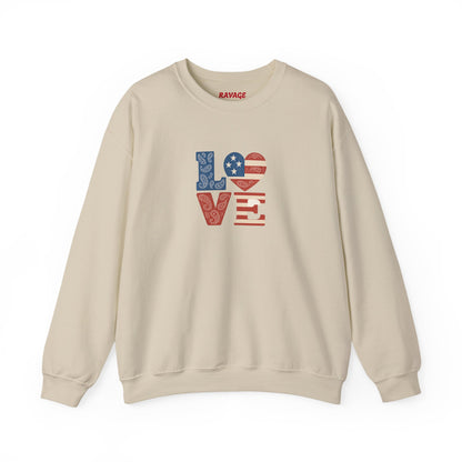 Patriotic Love Sweatshirt | Unisex Crewneck, Cozy Top for Celebrations, Gifts, Independence Day, Casual Style, Everyday Comfort