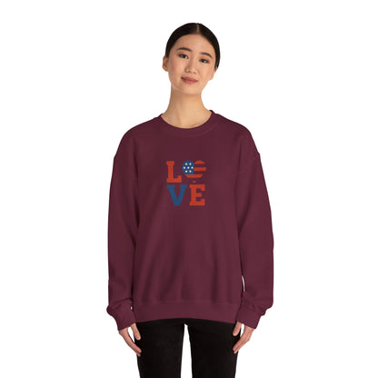 Patriotic Love Sweatshirt | Unisex Crewneck, Cozy Top for Celebrations, Gifts, Independence Day, Casual Style, Everyday Comfort
