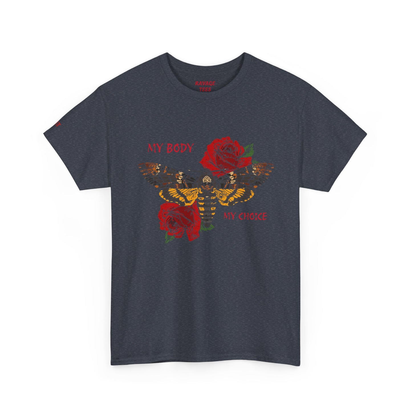 Your Body Your Choice Tee with Butterfly & Rose Design