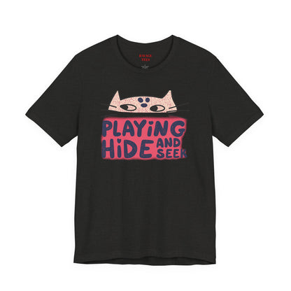 Playing Hide and Seek Cat T-Shirt — Cute Graphic Tee for Cat Lovers