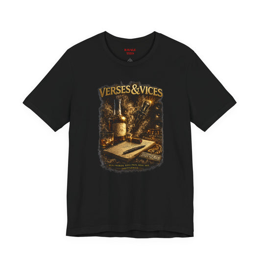 Verses & Vices Tee — Vintage Whiskey & Notebook Graphic T-Shirt