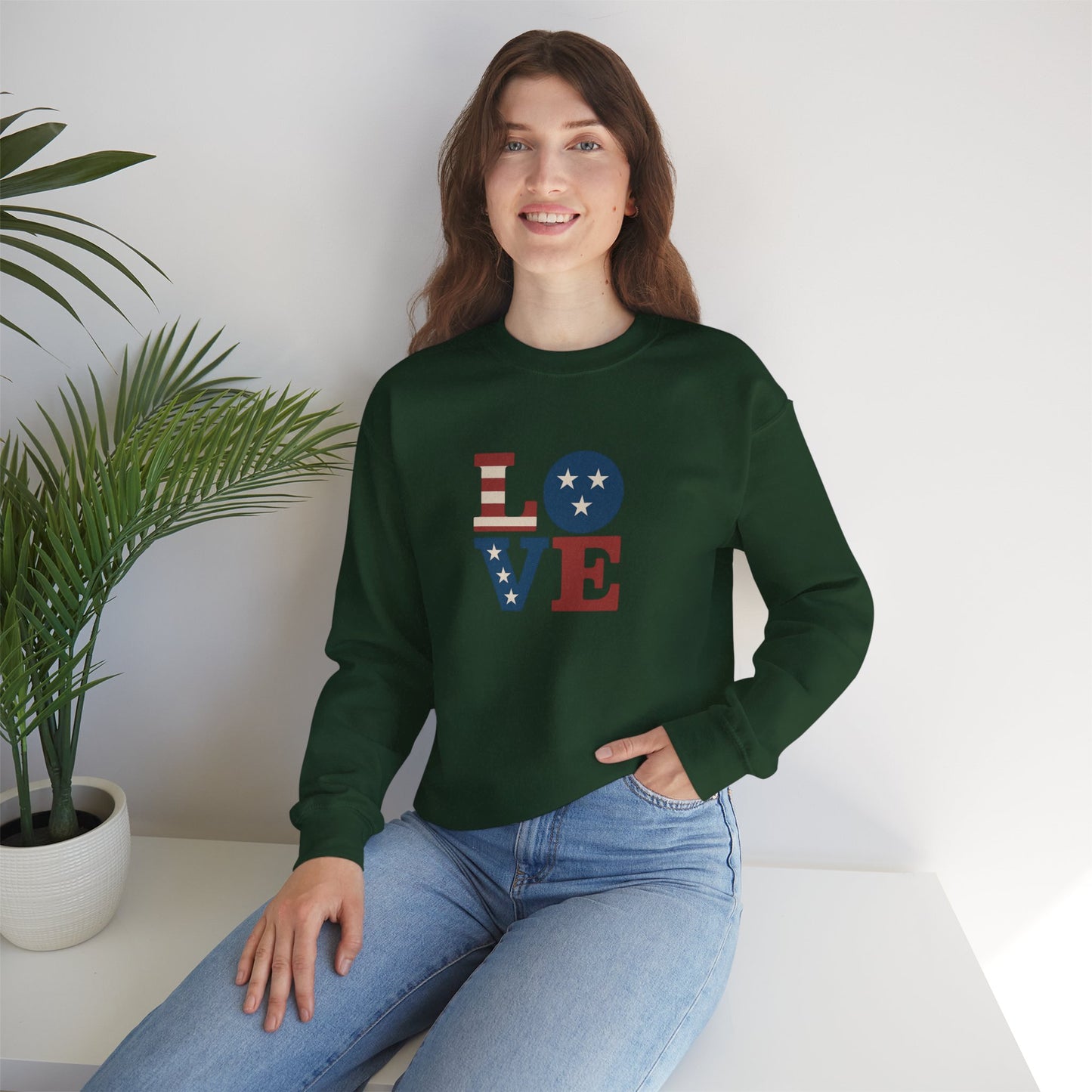 Patriotic Love Sweatshirt | Unisex Crewneck, Cozy Top for Celebrations, Gifts, Independence Day, Casual Style, Everyday Comfort