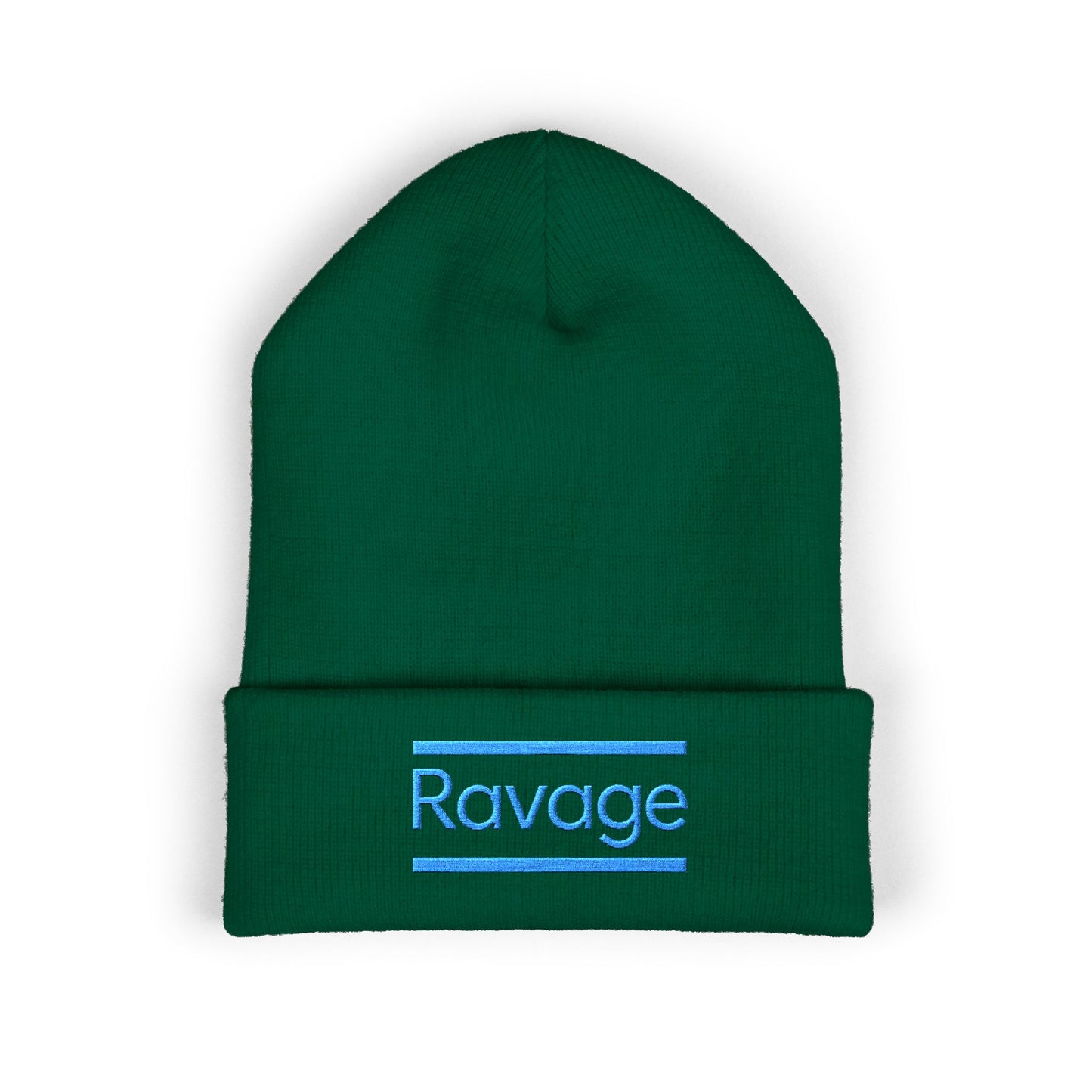Ravage Embroidered Cuffed Beanie | Light Blue Logo Knit Hat