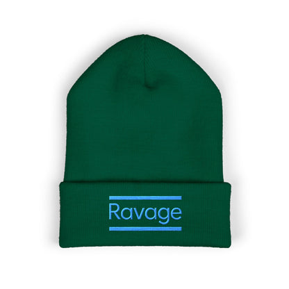 Ravage Embroidered Cuffed Beanie | Light Blue Logo Knit Hat
