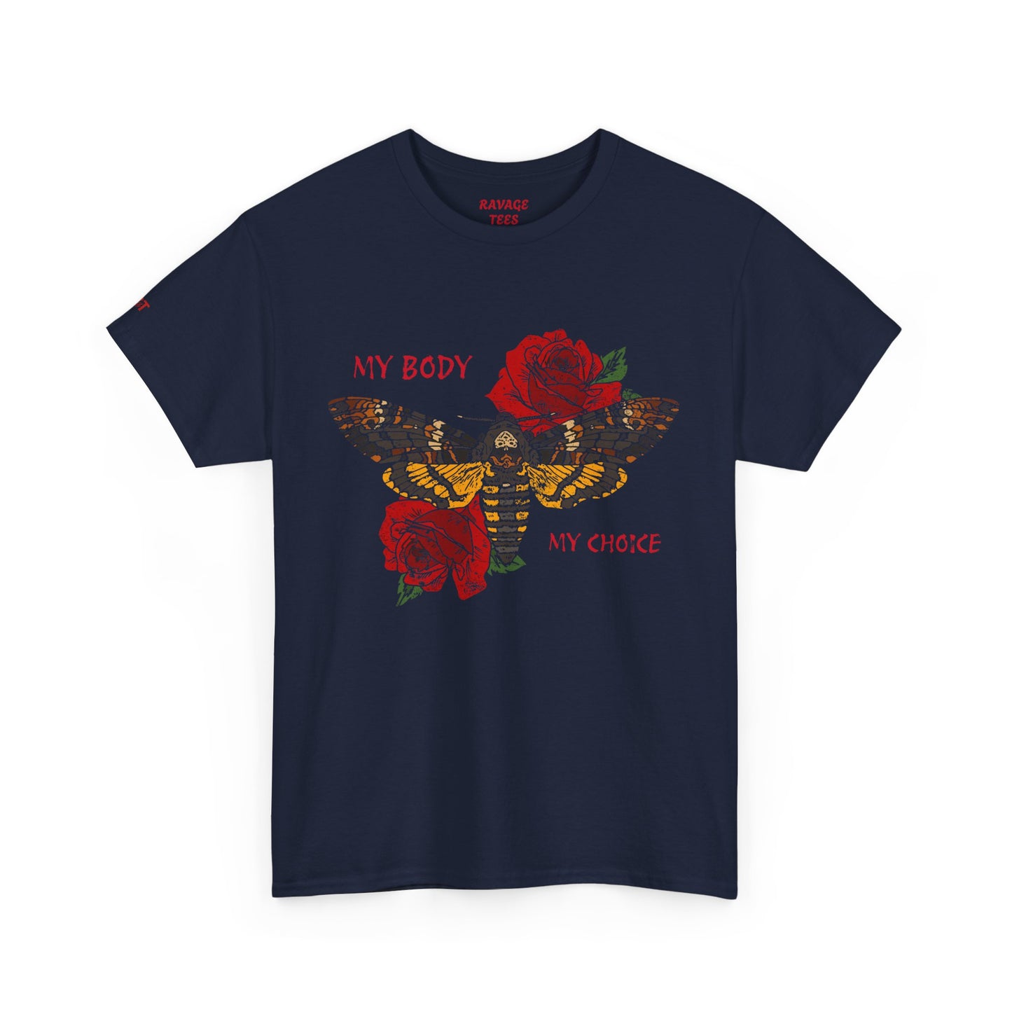 Your Body Your Choice Unisex Heavy Cotton Tee with Butterfly & Rose Design, Empowering Statement Tee