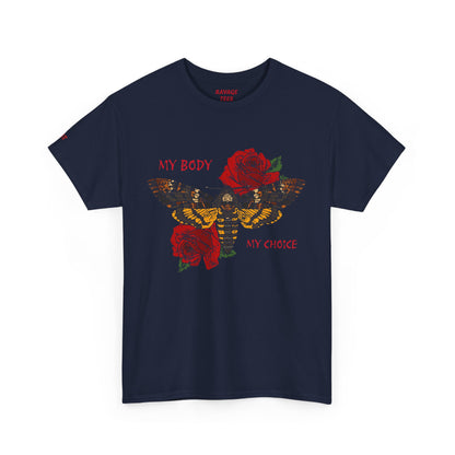 Your Body Your Choice Unisex Heavy Cotton Tee with Butterfly & Rose Design, Empowering Statement Tee