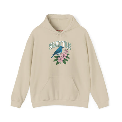 Seattle Bird & Floral Unisex Hoodie, Cozy Sweatshirt, Gift for Nature Lovers, Casual Wear, Travel Souvenir, Relaxed Style