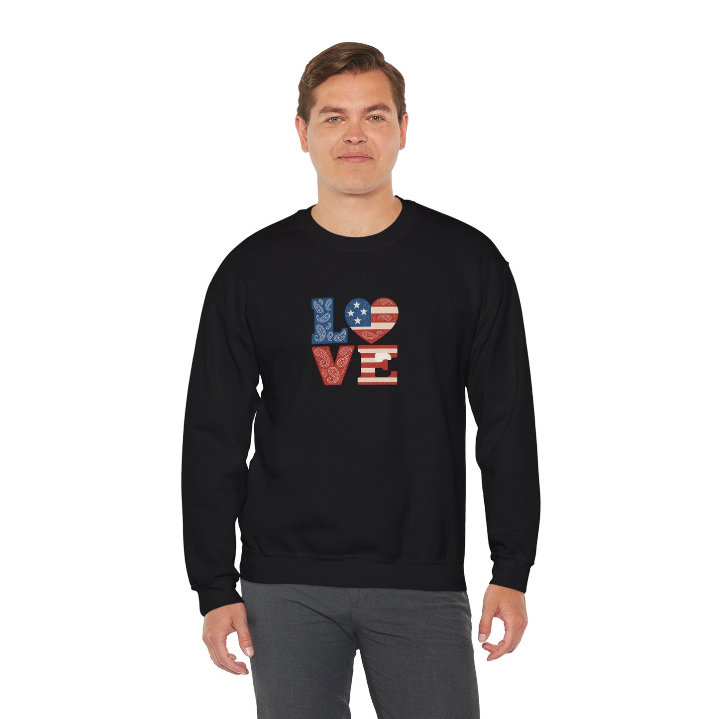 Patriotic Love Sweatshirt | Unisex Crewneck, Cozy Top for Celebrations, Gifts, Independence Day, Casual Style, Everyday Comfort