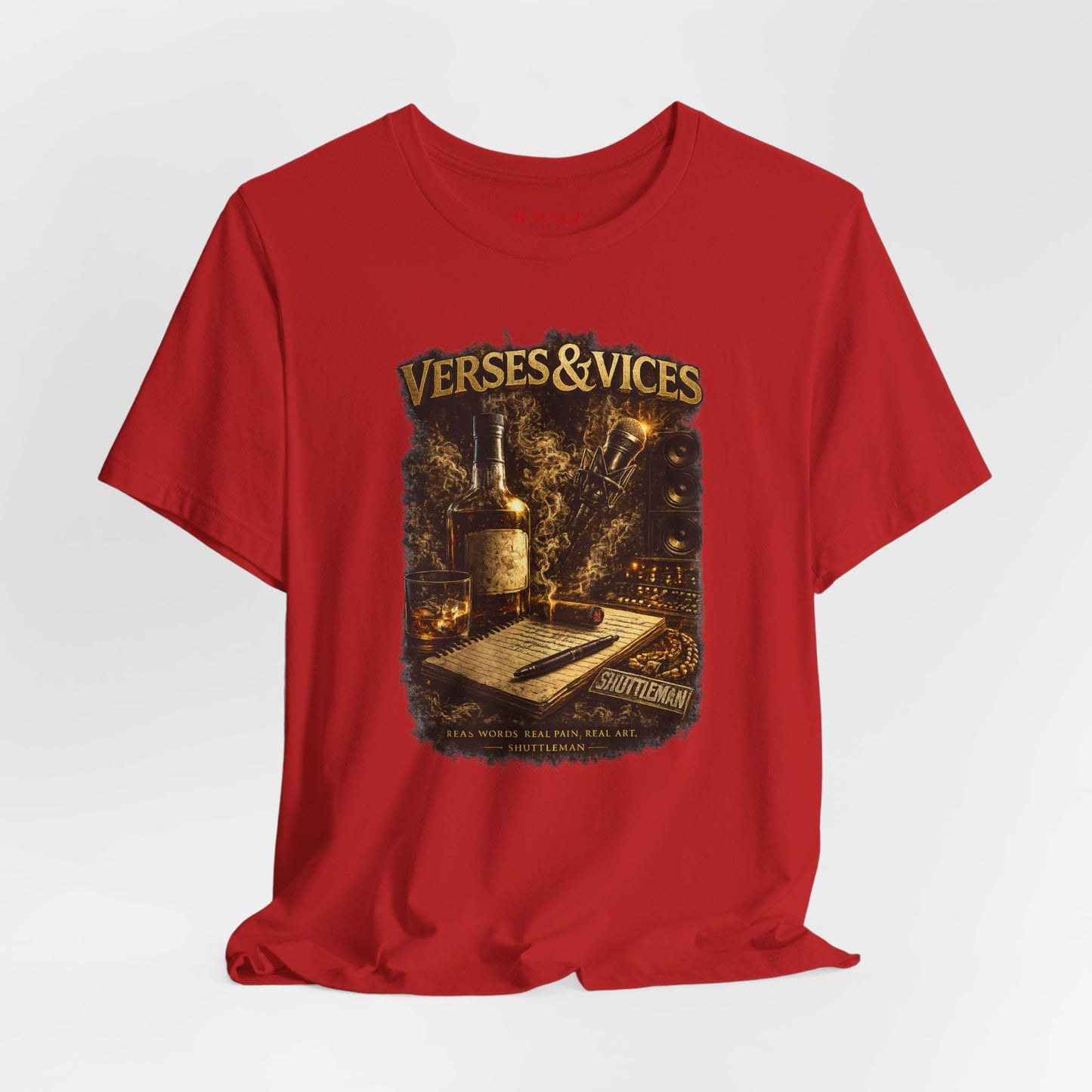 Verses & Vices Tee — Vintage Whiskey & Notebook Graphic T-Shirt