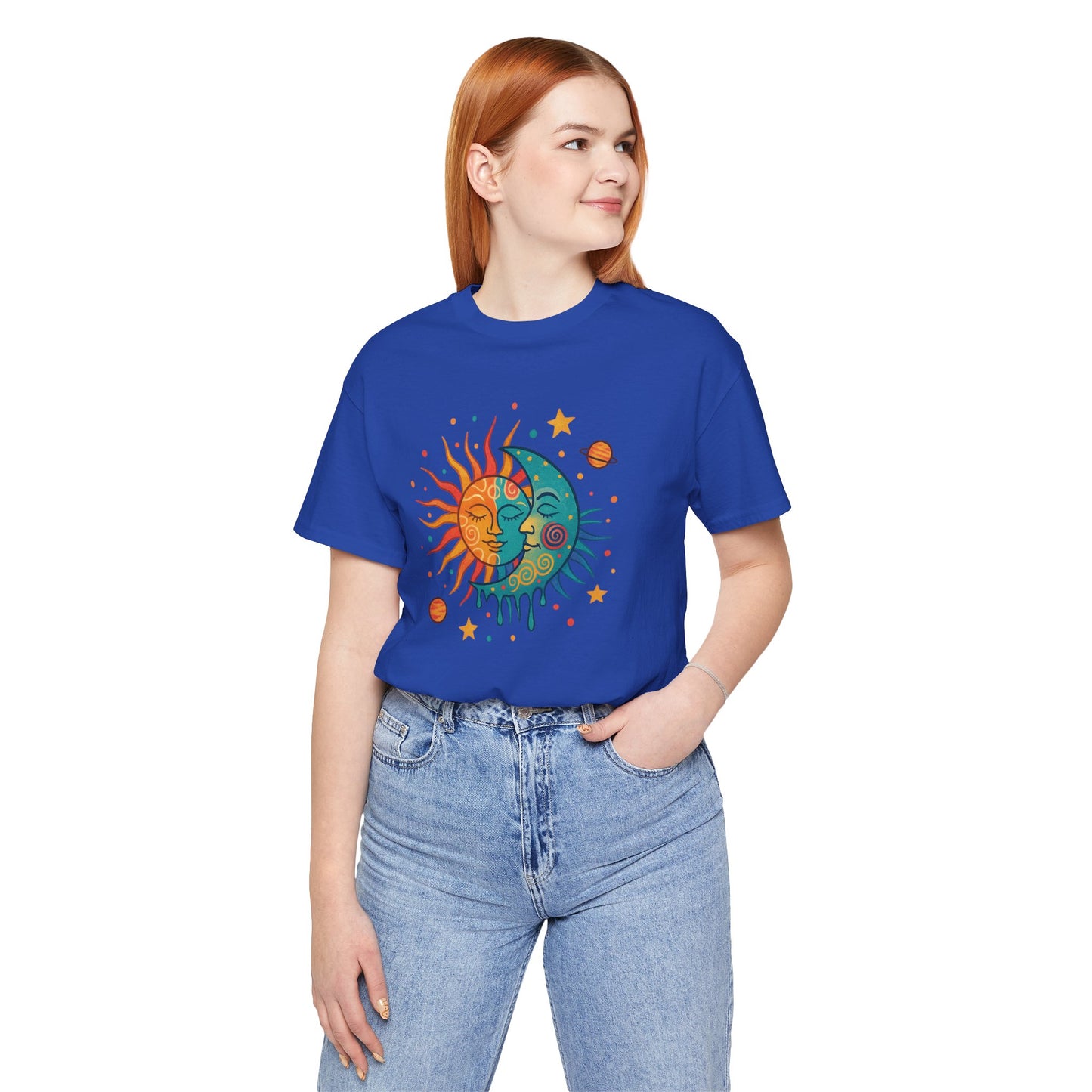 Sun & Moon Boho Graphic Tee — Celestial Retro Sunface T-Shirt