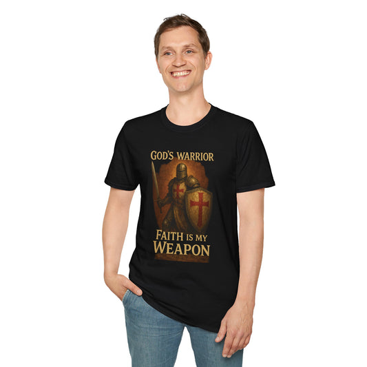 Faith Warrior Tee - Unisex Softstyle T-Shirt, Christian Apparel, Religious Shirts, Inspirational Clothing, Gift for Believers