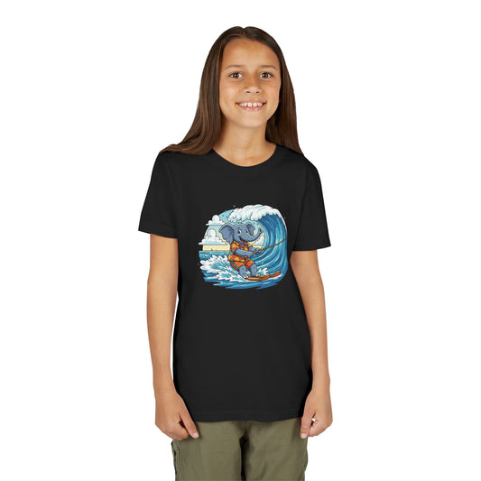 Youth Tee - Elephant Skiing Tee for Kids, Birthday Present, Animal Lovers Shirt, Playful Kids Shirt