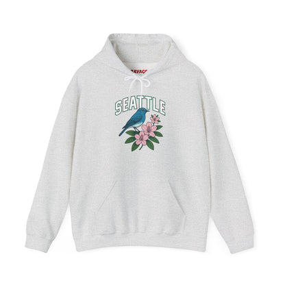 Seattle Bird & Floral Unisex Hoodie, Cozy Sweatshirt, Gift for Nature Lovers, Casual Wear, Travel Souvenir, Relaxed Style