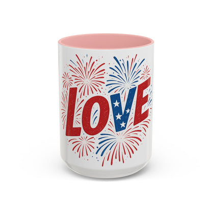 Patriotic Love Coffee Mug for Independence Day, Love Mug, Fireworks Gift, Holiday Drinkware, Celebration Cup