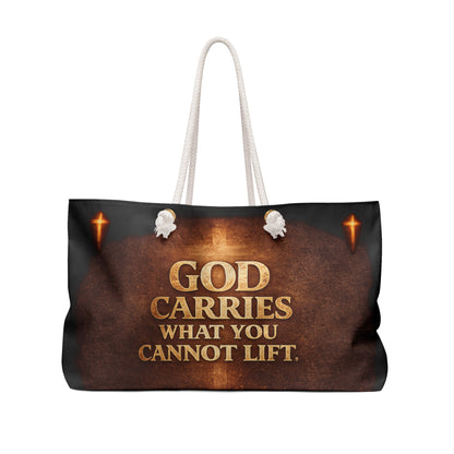 God Carries What You Cannot Lift Weekender Bag — Inspirational Christian Travel Tote