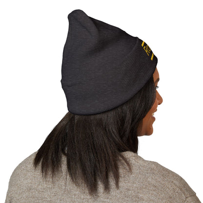 Ravage Embroidered Cuffed Beanie | Gold Logo Knit Hat