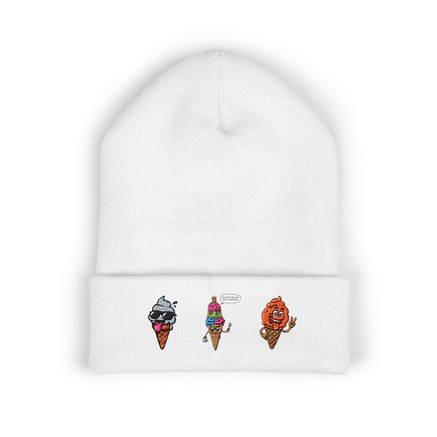 Ice Cream Cuffed Beanie with Fun Embroidery