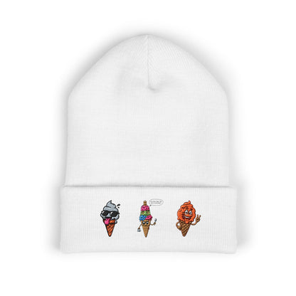 Ice Cream Cuffed Beanie with Fun Embroidery