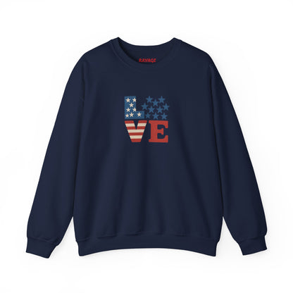 Patriotic Love Sweatshirt | Unisex Crewneck, Cozy Top for Celebrations, Gifts, Independence Day, Casual Style, Everyday Comfort