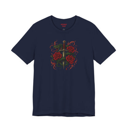 Edgy Rose Design Tee, Casual Wear, Gift for Music Lovers, Streetwear, Graphic Shirt, Vintage Style