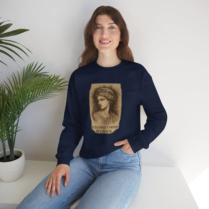 ELEGANCE CARVED IN CHAOS  Unisex Crewneck Sweatshirt – Heavy Blend Pullover for Casual Wear | Cozy Streetwear Gift for Her, Feminist Fashion Statement