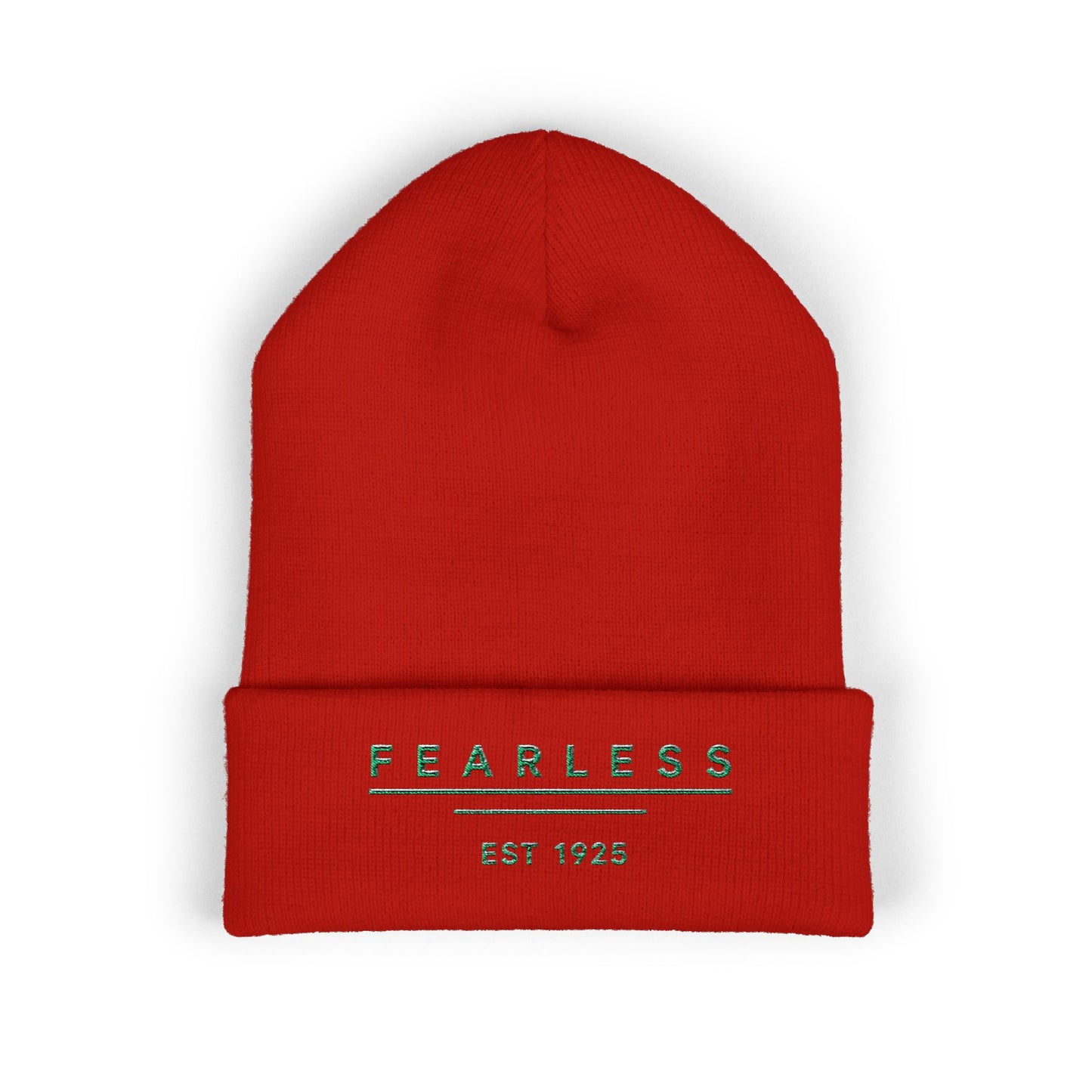 Fearless Embroidered Cuffed Beanie — Minimal Vintage 'EST 1925' Knit Hat