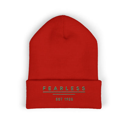 Fearless Embroidered Cuffed Beanie — Minimal Vintage 'EST 1925' Knit Hat