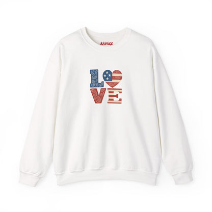 Patriotic Love Sweatshirt | Unisex Crewneck, Cozy Top for Celebrations, Gifts, Independence Day, Casual Style, Everyday Comfort
