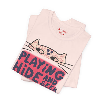 Playing Hide and Seek Cat T-Shirt — Cute Graphic Tee for Cat Lovers